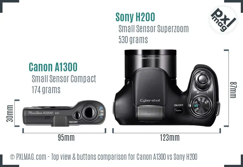 Canon A1300 vs Sony H200 top view buttons comparison