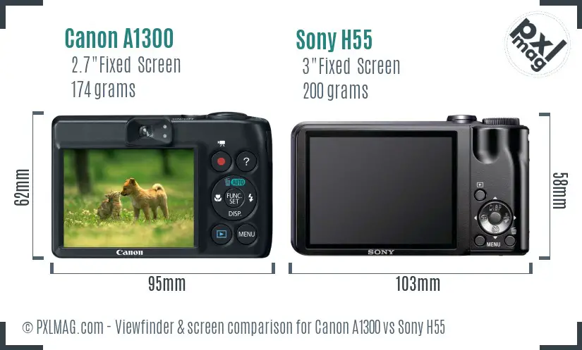 Canon A1300 vs Sony H55 Screen and Viewfinder comparison
