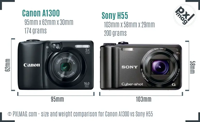 Canon A1300 vs Sony H55 size comparison