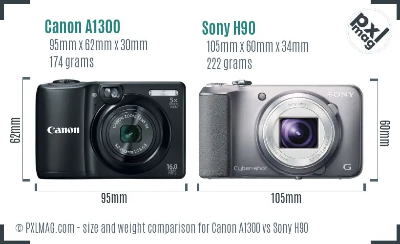 Canon A1300 vs Sony H90 size comparison Canon A1300 vs Sony H90 size comparison