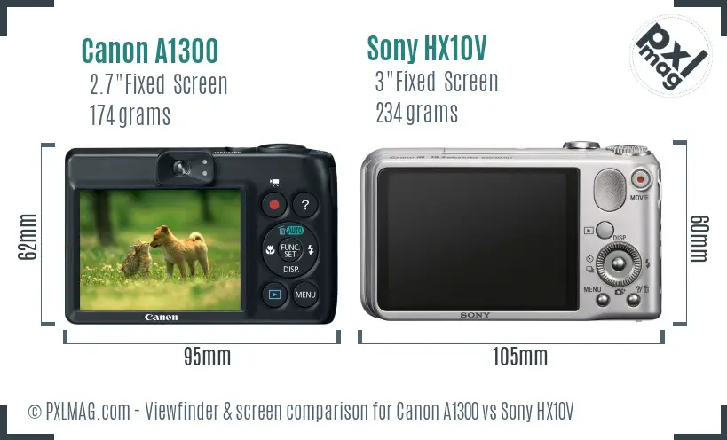 Canon A1300 vs Sony HX10V Screen and Viewfinder comparison