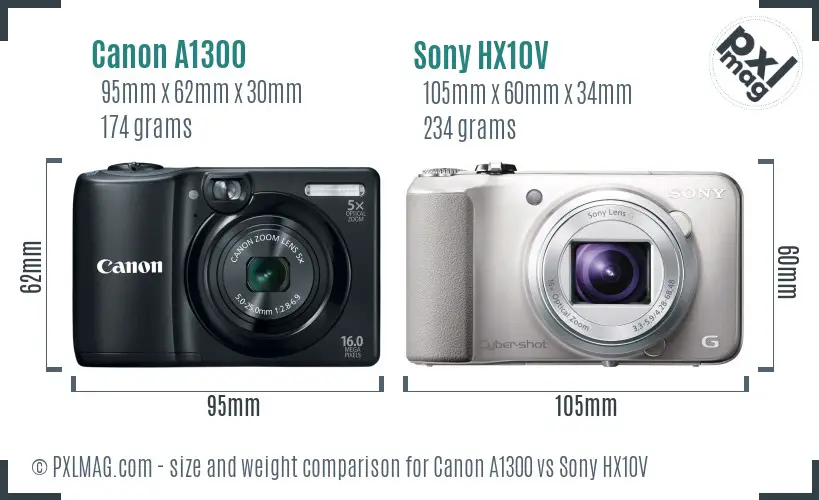 Canon A1300 vs Sony HX10V size comparison
