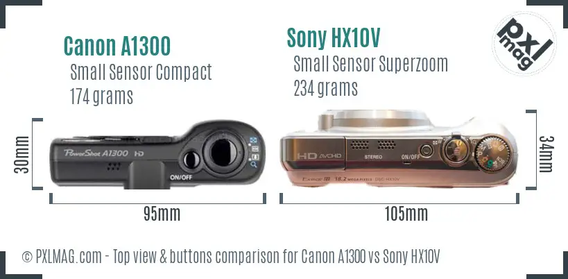 Canon A1300 vs Sony HX10V top view buttons comparison