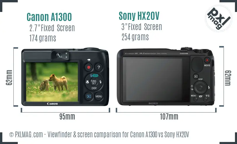 Canon A1300 vs Sony HX20V Screen and Viewfinder comparison