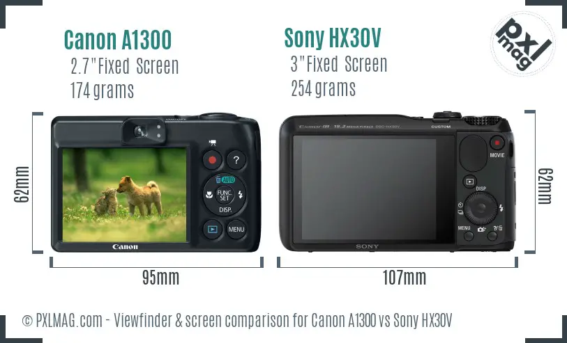 Canon A1300 vs Sony HX30V Screen and Viewfinder comparison Canon A1300 vs Sony HX30V Screen and Viewfinder comparison
