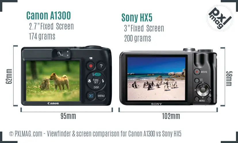 Canon A1300 vs Sony HX5 Screen and Viewfinder comparison