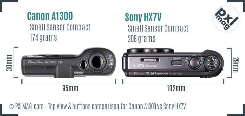 Canon A1300 vs Sony HX7V top view buttons comparison