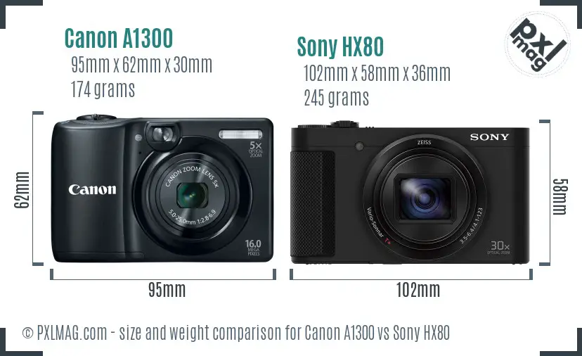 Canon A1300 vs Sony HX80 size comparison Canon A1300 vs Sony HX80 size comparison