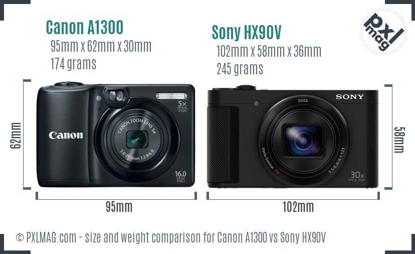 Canon A1300 vs Sony HX90V size comparison