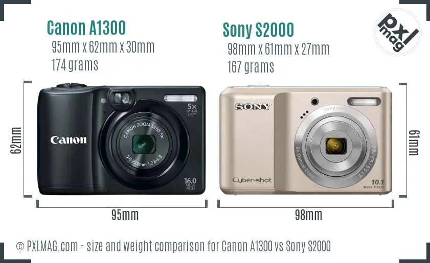 Canon A1300 vs Sony S2000 size comparison Canon A1300 vs Sony S2000 size comparison