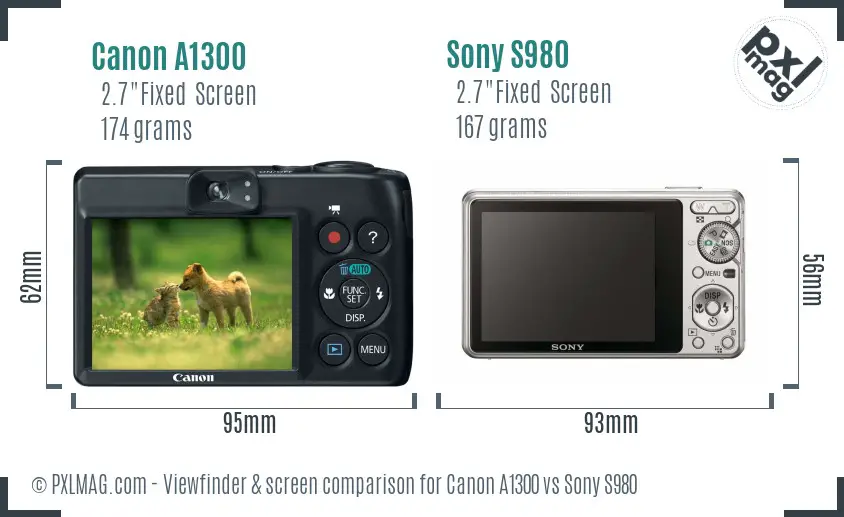 Canon A1300 vs Sony S980 Screen and Viewfinder comparison Canon A1300 vs Sony S980 Screen and Viewfinder comparison