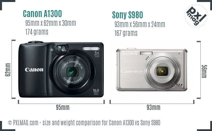 Canon A1300 vs Sony S980 size comparison Canon A1300 vs Sony S980 size comparison