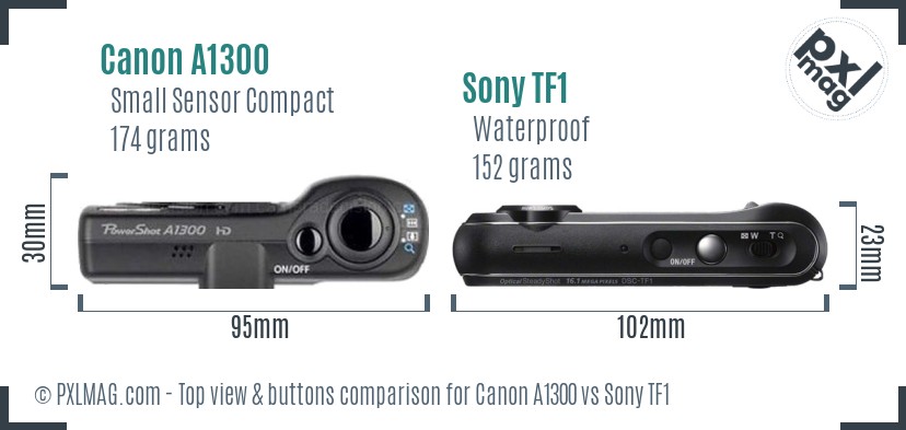 Canon A1300 vs Sony TF1 top view buttons comparison