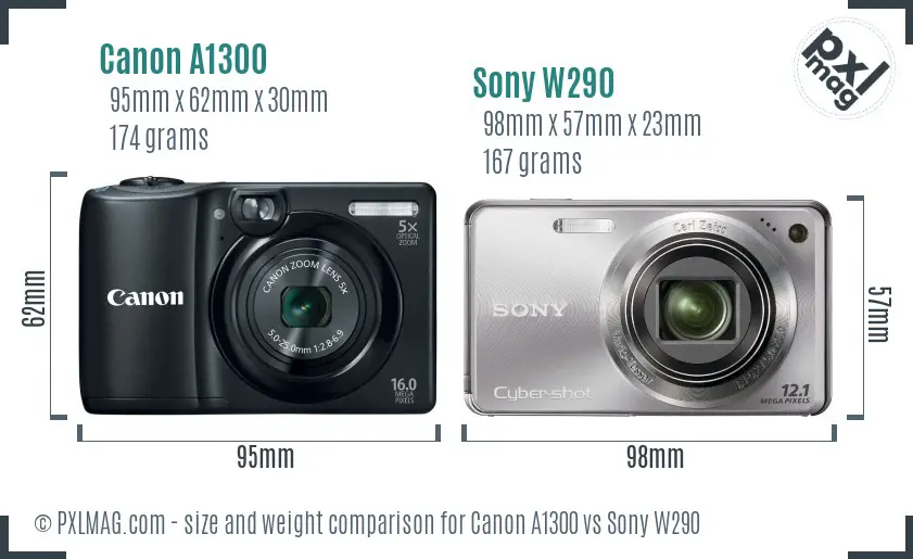 Canon A1300 vs Sony W290 size comparison