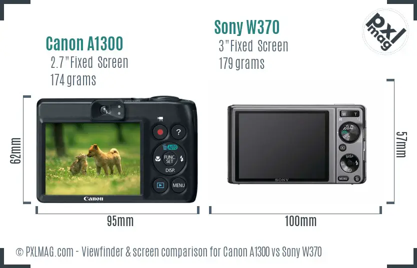 Canon A1300 vs Sony W370 Screen and Viewfinder comparison