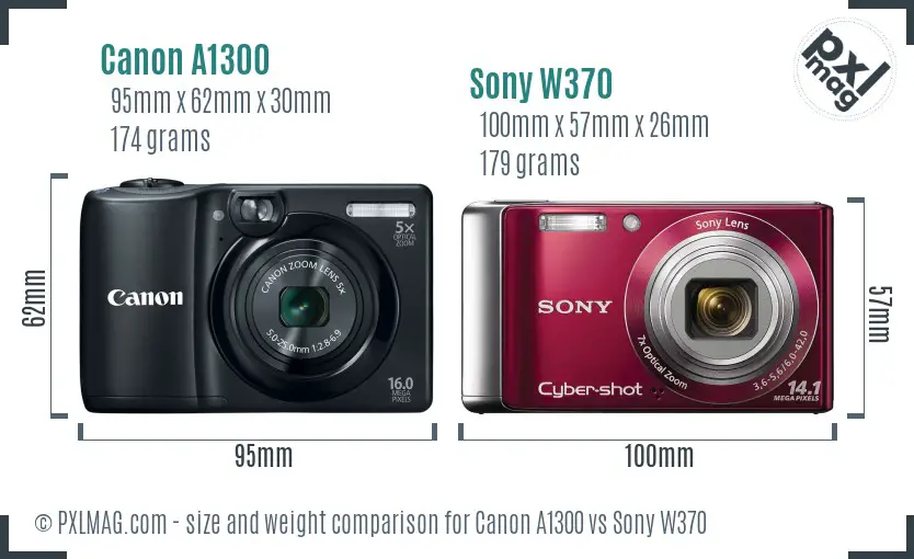 Canon A1300 vs Sony W370 size comparison