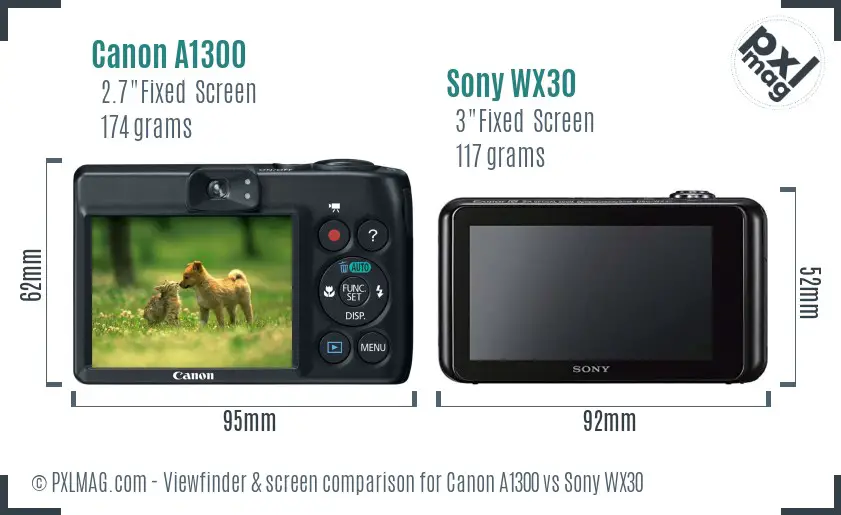 Canon A1300 vs Sony WX30 Screen and Viewfinder comparison