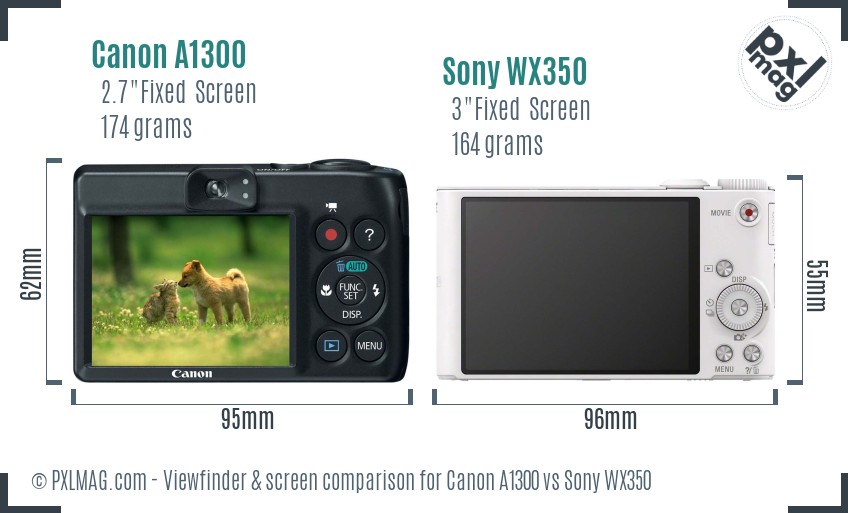 Canon A1300 vs Sony WX350 Screen and Viewfinder comparison
