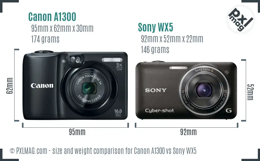Canon A1300 vs Sony WX5 size comparison Canon A1300 vs Sony WX5 size comparison
