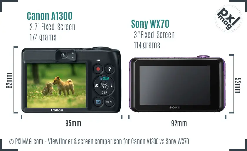 Canon A1300 vs Sony WX70 Screen and Viewfinder comparison