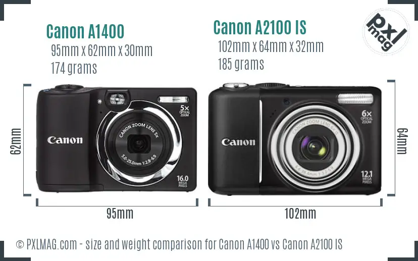 Canon A1400 vs Canon A2100 IS size comparison