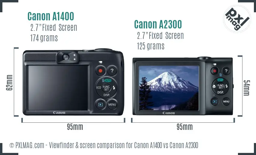 Canon A1400 vs Canon A2300 Screen and Viewfinder comparison