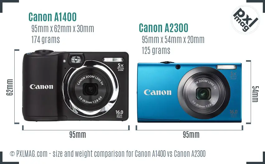 Canon A1400 vs Canon A2300 size comparison