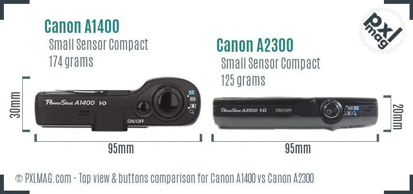 Canon A1400 vs Canon A2300 top view buttons comparison