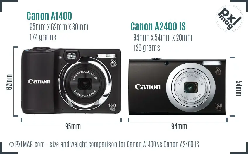 Canon A1400 vs Canon A2400 IS size comparison