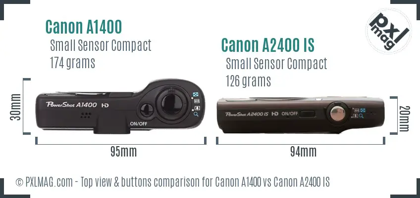 Canon A1400 vs Canon A2400 IS top view buttons comparison