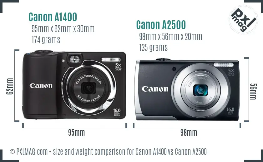 Canon A1400 vs Canon A2500 size comparison