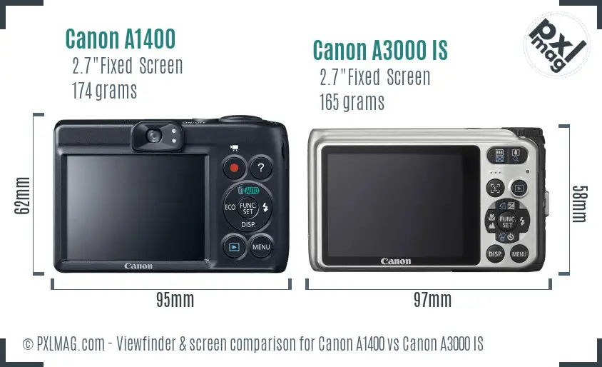 Canon A1400 vs Canon A3000 IS Screen and Viewfinder comparison