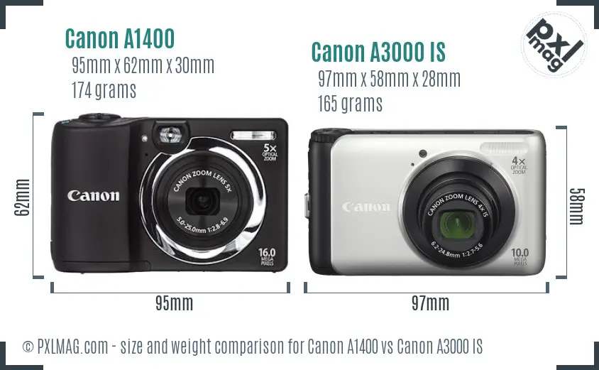 Canon A1400 vs Canon A3000 IS size comparison