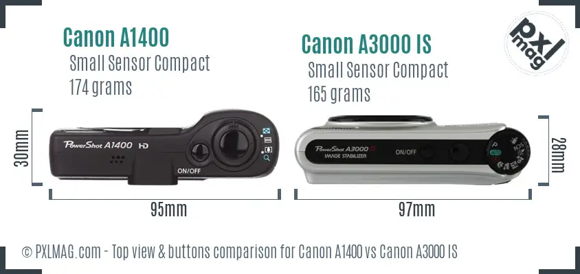 Canon A1400 vs Canon A3000 IS top view buttons comparison