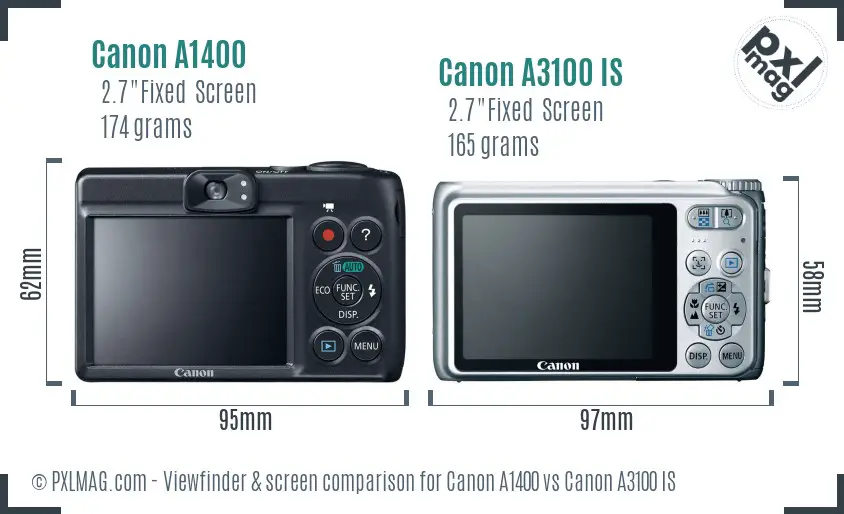 Canon A1400 vs Canon A3100 IS Screen and Viewfinder comparison