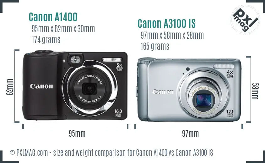 Canon A1400 vs Canon A3100 IS size comparison