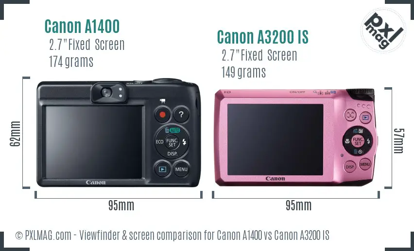 Canon A1400 vs Canon A3200 IS Screen and Viewfinder comparison