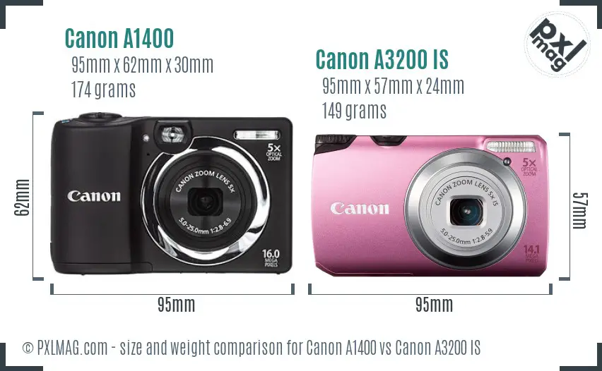 Canon A1400 vs Canon A3200 IS size comparison