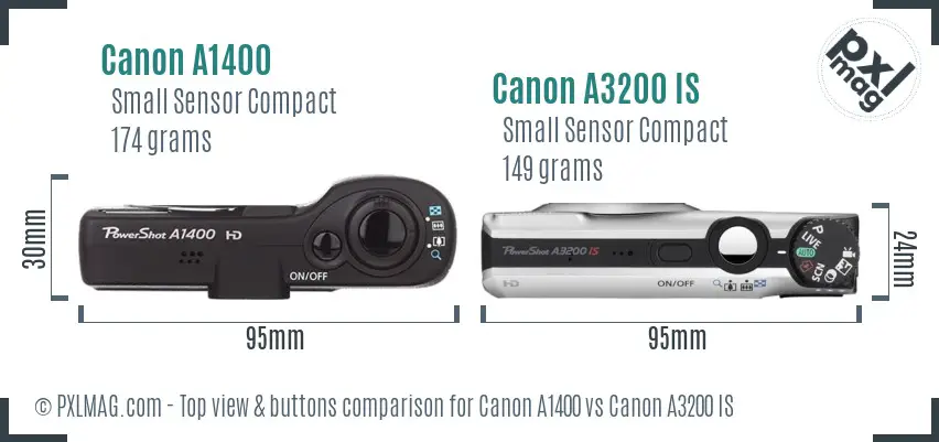 Canon A1400 vs Canon A3200 IS top view buttons comparison