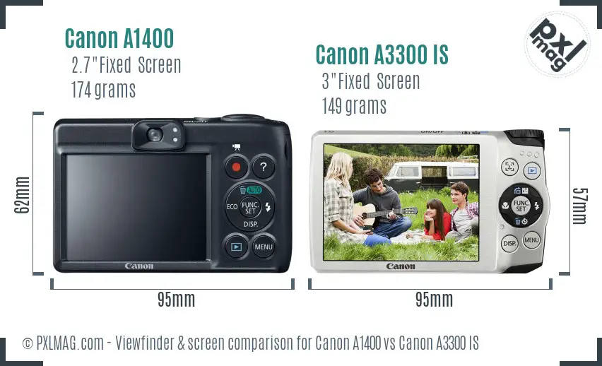 Canon A1400 vs Canon A3300 IS Screen and Viewfinder comparison
