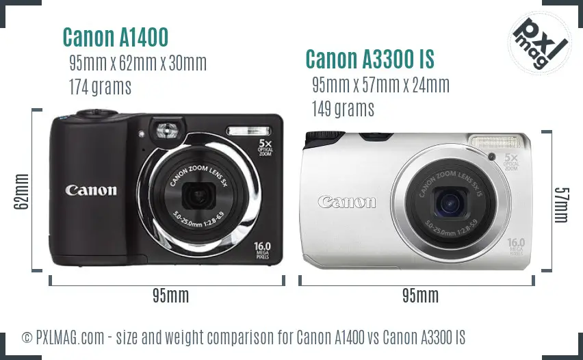 Canon A1400 vs Canon A3300 IS size comparison