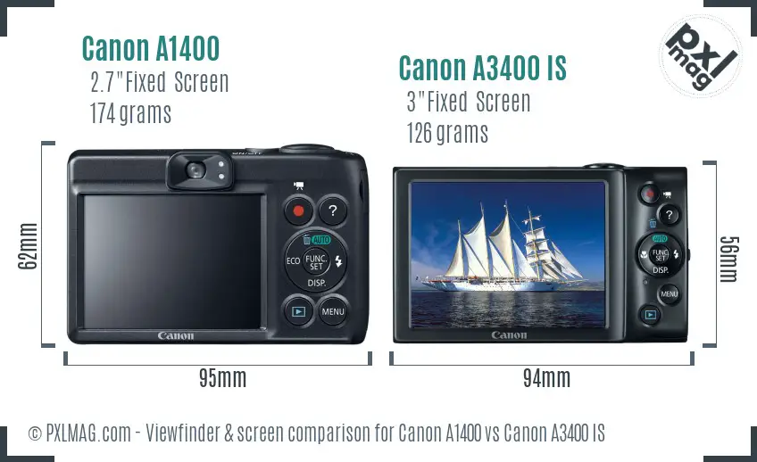 Canon A1400 vs Canon A3400 IS Screen and Viewfinder comparison