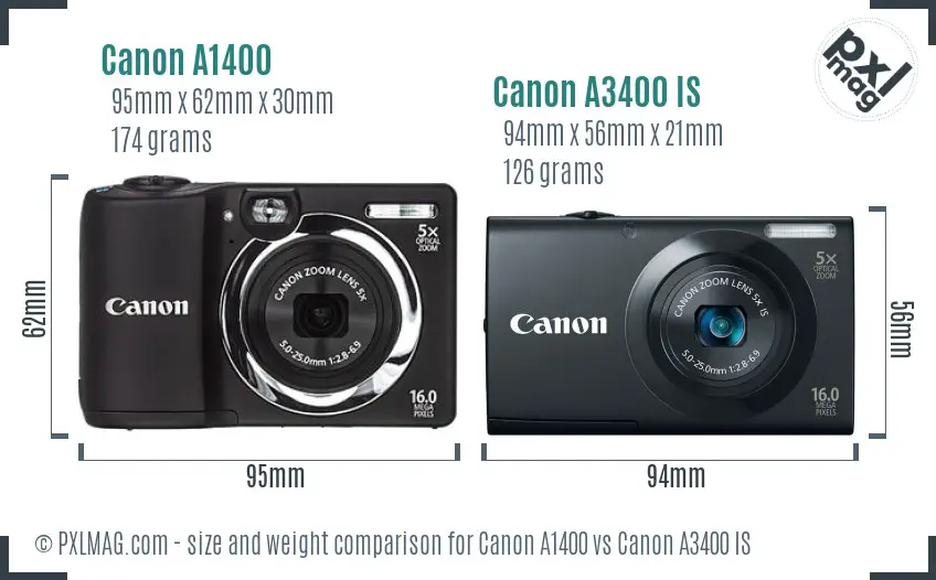 Canon A1400 vs Canon A3400 IS size comparison