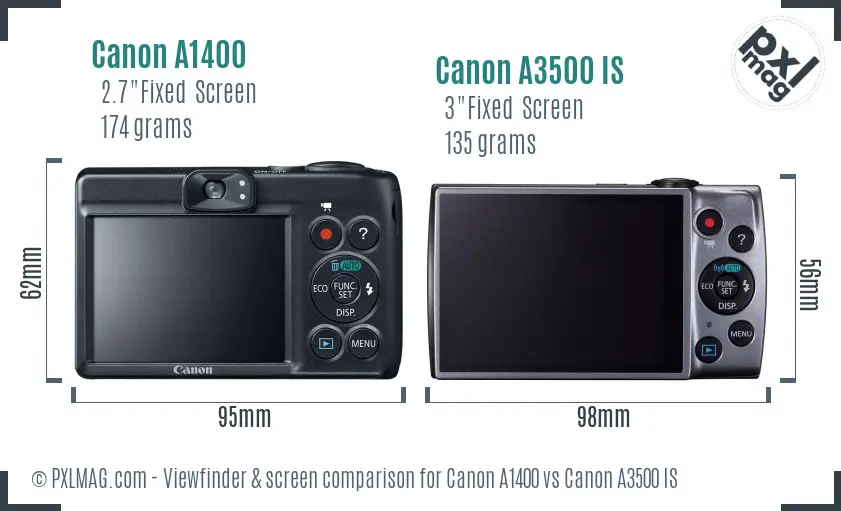 Canon A1400 vs Canon A3500 IS Screen and Viewfinder comparison