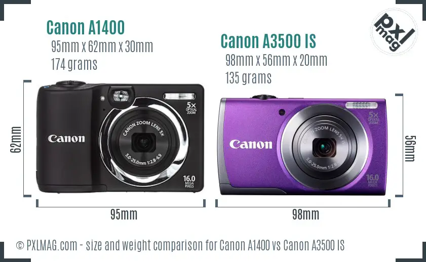 Canon A1400 vs Canon A3500 IS size comparison