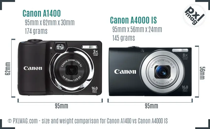 Canon A1400 vs Canon A4000 IS size comparison