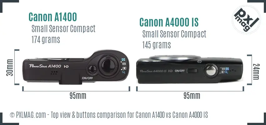 Canon A1400 vs Canon A4000 IS top view buttons comparison