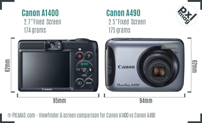 Canon A1400 vs Canon A490 Screen and Viewfinder comparison