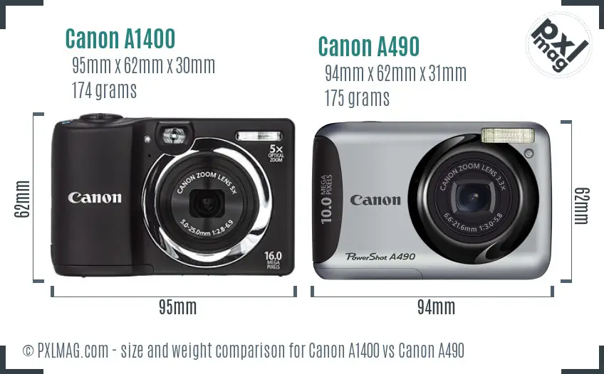 Canon A1400 vs Canon A490 size comparison