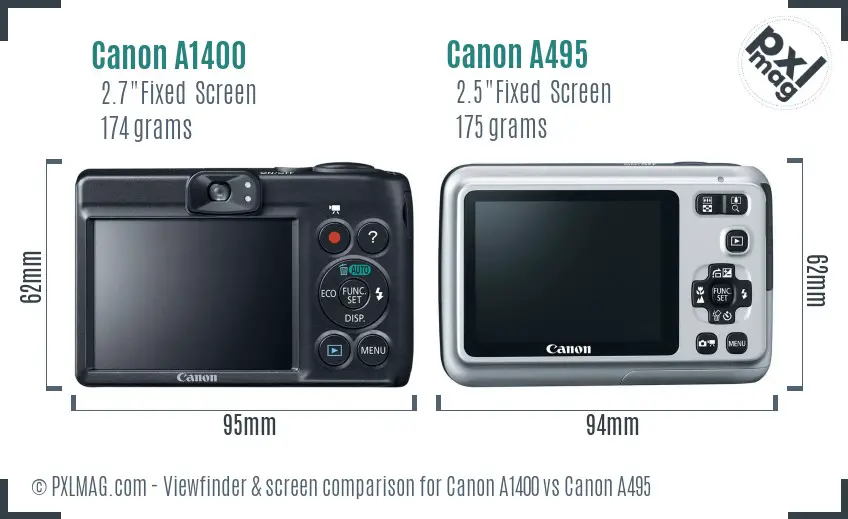 Canon A1400 vs Canon A495 Screen and Viewfinder comparison
